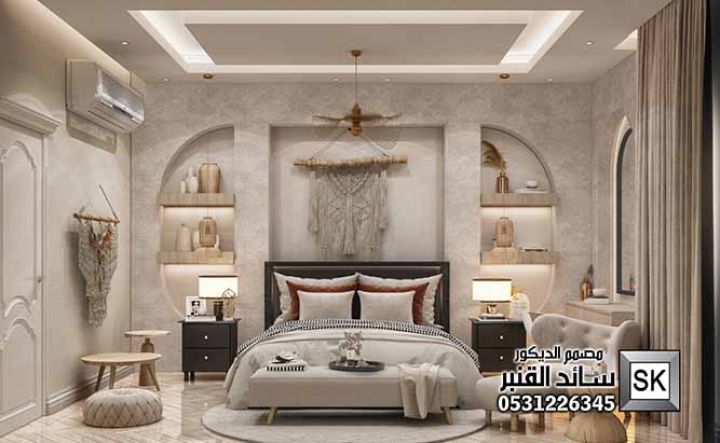 غرفة نوم طراز بوهيمي في ا لرياض من أعمال مصمم الديكور سائد القنبر 2