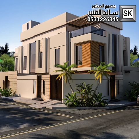 واجهة فيلا زاوية مودرن بالرياض من أعمال مصمم الديكور سائد القنبر