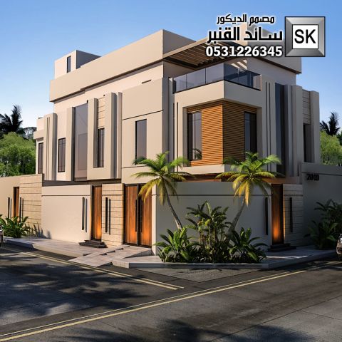 واجهة فيلا زاوية مودرن بالرياض من أعمال مصمم الديكور سائد القنبر 2