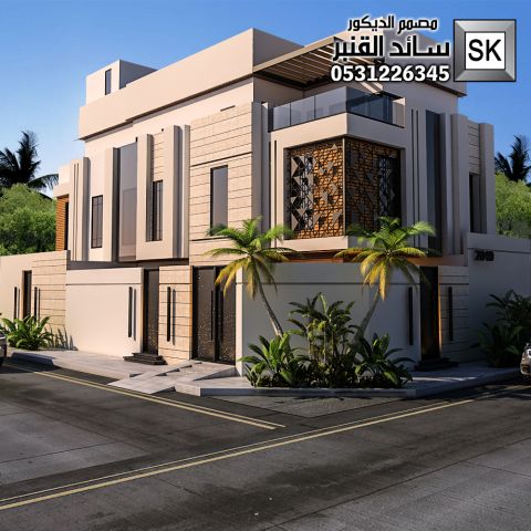 واجهة فيلا زاوية مودرن بالرياض من أعمال مصمم الديكور سائد القنبر 6