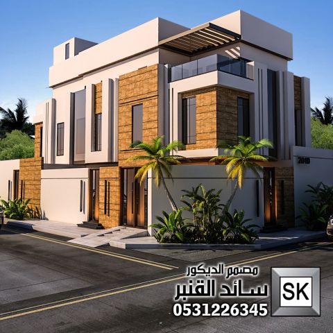 واجهة فيلا زاوية مودرن بالرياض من أعمال مصمم الديكور سائد القنبر 8