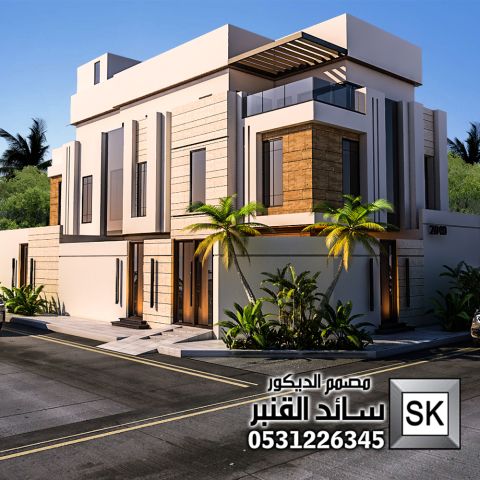 واجهة فيلا زاوية مودرن بالرياض من أعمال مصمم الديكور سائد القنبر 9