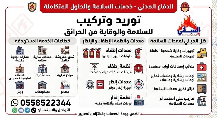 توريد وتركيب اجهزة الانذار واطفاء الحريق