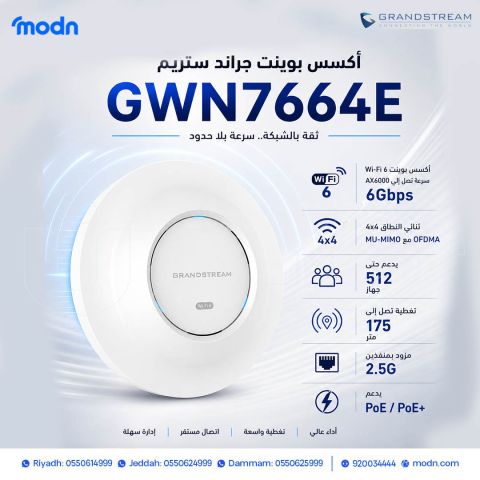 أكسس بوينت جراند ستريم GWN7664E – أداء فائق لشبكات Wi-Fi الحديثة