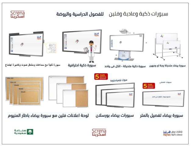 سبورات تدريس متنوعة وأحجام مختلفة 