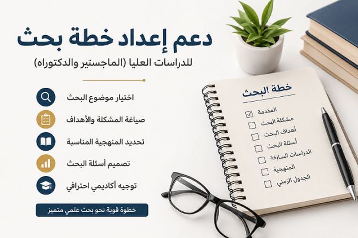 دعم إعداد خطة بحث أكاديمية متكاملة: افضل خطة للماجستير والدكتوراه